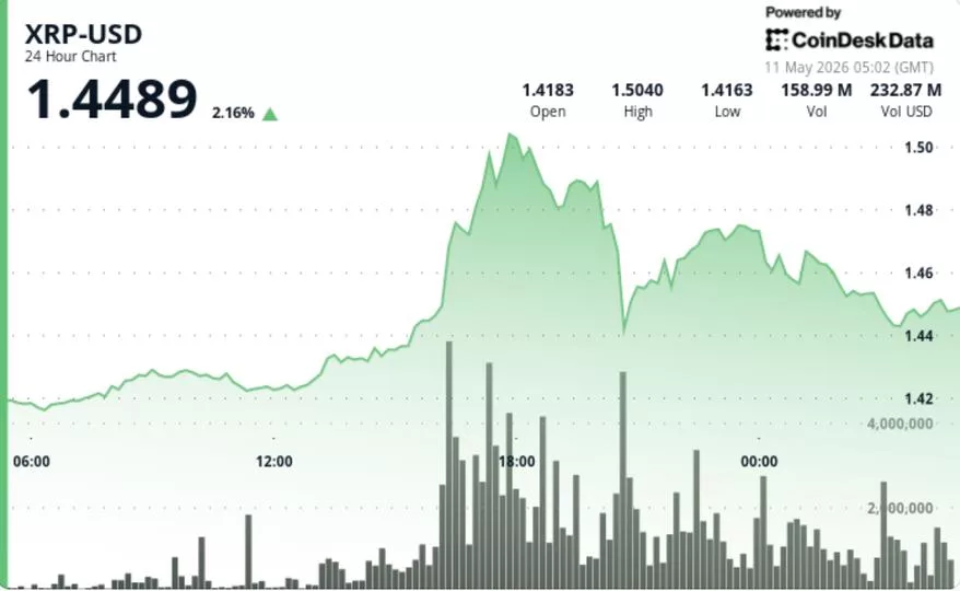 XRP обошел биткоин и эфир: +2,5% на пробое $1,45